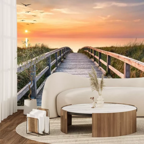 Fototapete Steg zum Meer bei Sonnenaufgang