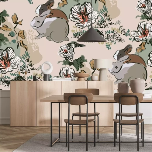 Sticker Kaninchen inmitten von Blumen wie gemalt