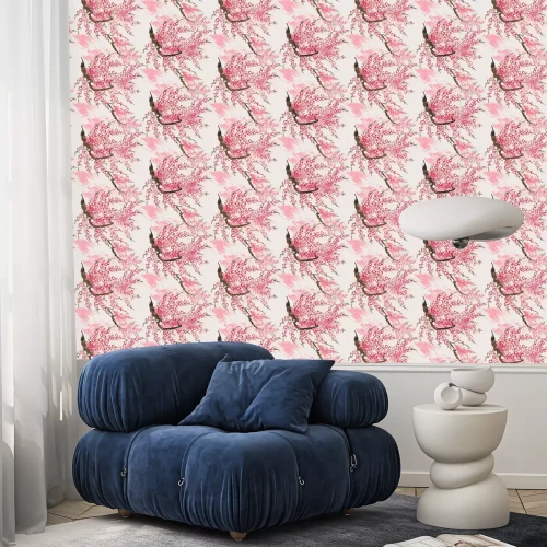 Tapete Japanischer orientalischer Zweig mit rosa Blüten