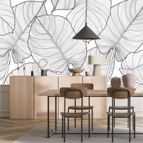 Sticker Schwarz-weiße Blätter in einer minimalistischen Ästhetik