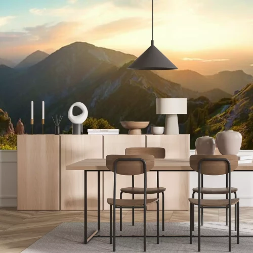 Fototapete Alpine landscape panorama in the evening, herzogstand mountain