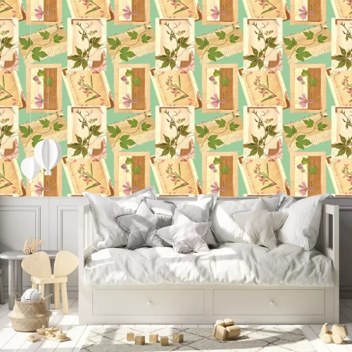 Tapete Nachahmung einer Collage mit Pflanzen