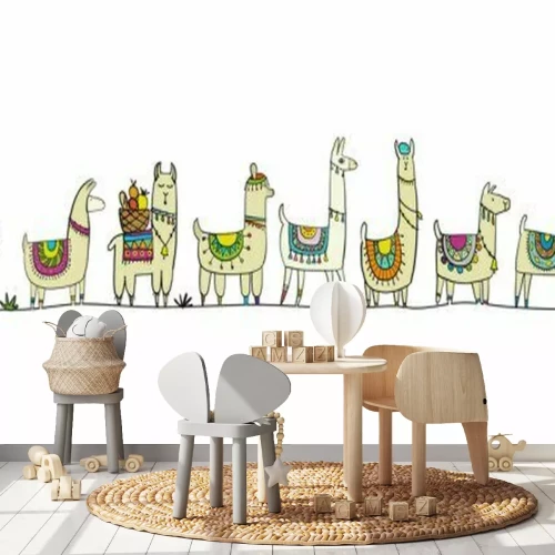 Sticker Cute lamas family. Sketch for your design