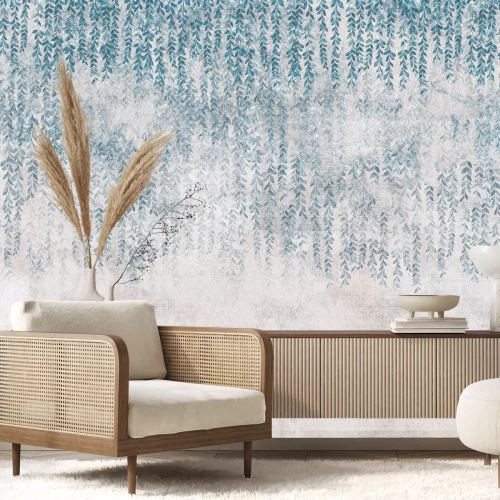 Fototapete Blätter auf Betontextur