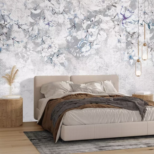 Fototapete Helle Blüten auf Spitzentextur