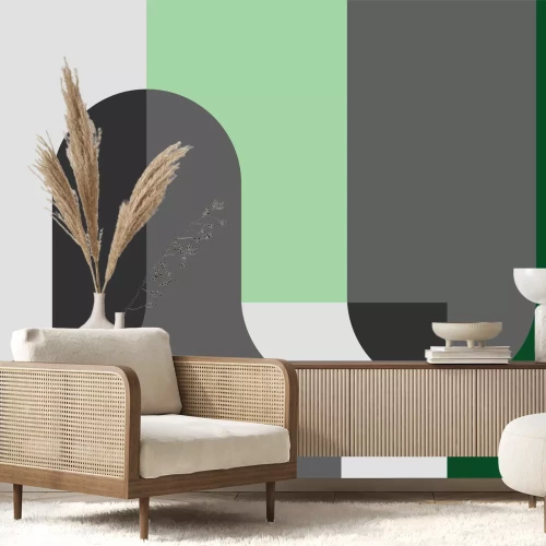 Fototapete Geometrische Blöcke in Grün- und Grautönen