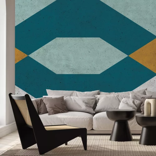 Fototapete Geometrische Figuren mit türkisem Schwerpunkt auf Betontextur