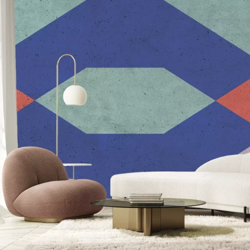 Fototapete Geometrische Figuren mit violettem Schwerpunkt auf Betontextur