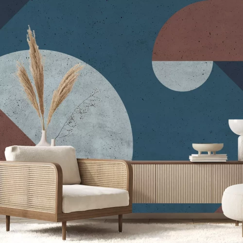 Fototapete Geometrische Komposition mit dunkelblauem Akzent und Betonstruktur