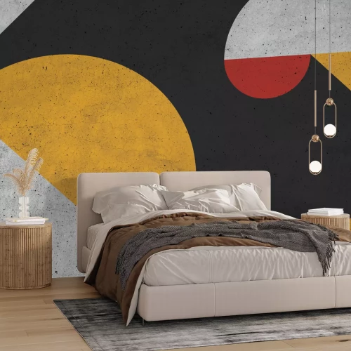 Fototapete Geometrische Komposition mit rotem Akzent und Betonstruktur