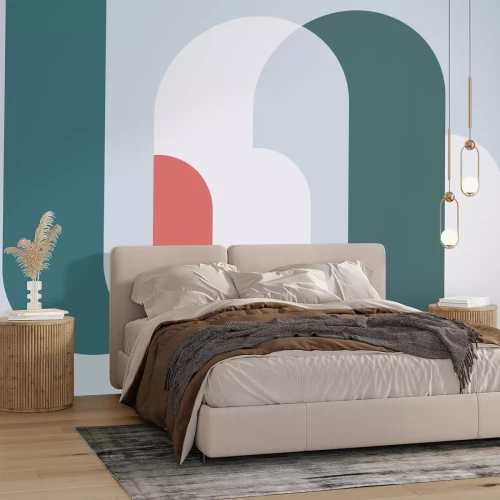 Fototapete Geometrische Konstellation mit Living Coral-Ton