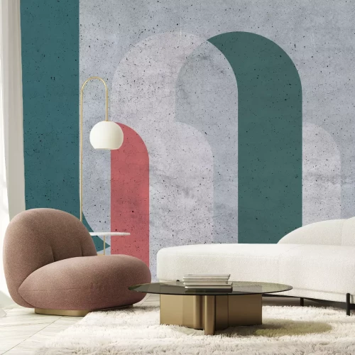 Fototapete Konstellation mit Living Coral-Ton auf Betonstruktur