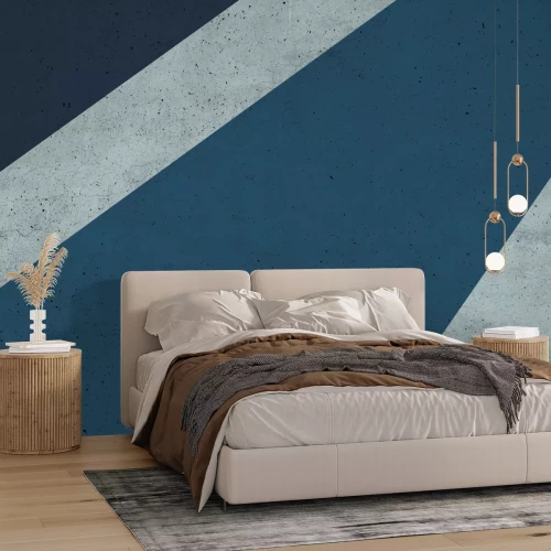 Fototapete Geometrischer Block mit dunkelblauem Detail und Betonstruktur