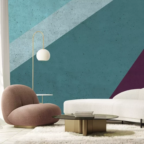 Fototapete Geometrischer Block mit violettem Details und Betonstruktur