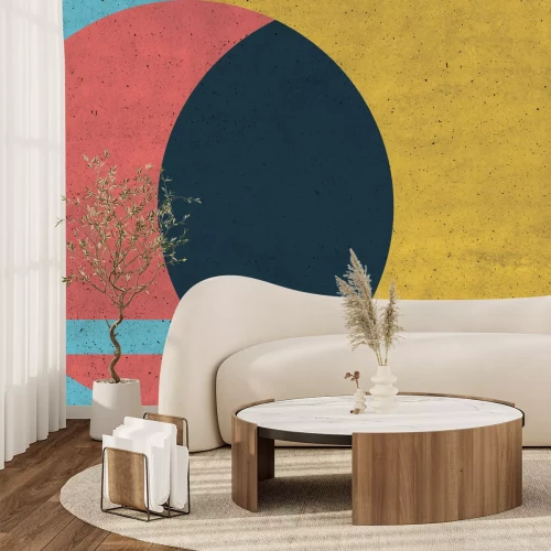 Fototapete Komposition mit Ring auf buntem Grund und Betonstruktur