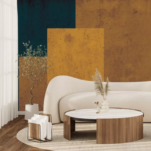 Fototapete Quadraf auf honigfarben-grünem Grund auf Betontextur