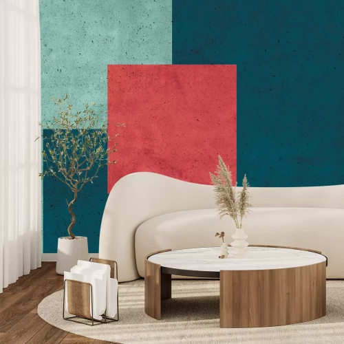 Fototapete Quadrat auf azurblauem Grund mit Betontextur