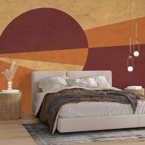 Fototapete Ring und Dreiecke in Orangetönen auf Betonstruktur