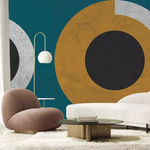 Fototapete Ringe auf türkisem Grund und Betontextur