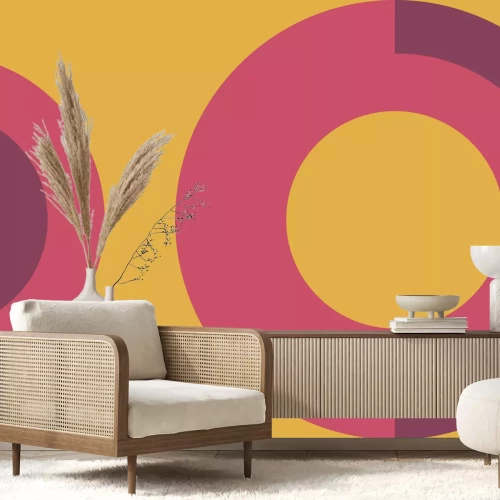 Fototapete Rosa Ringe auf gelbem Grund