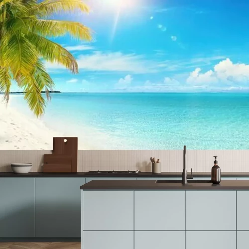 Fototapete Panorama mit Palme am Ozean