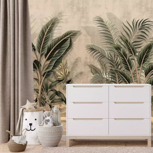 Fototapete Tropische Bananenstauden und andere Palmen im Regenwald