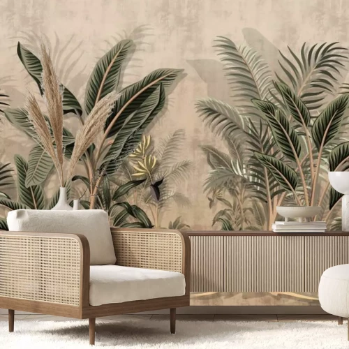 Fototapete Tropische Bananenstauden und andere Palmen im Regenwald