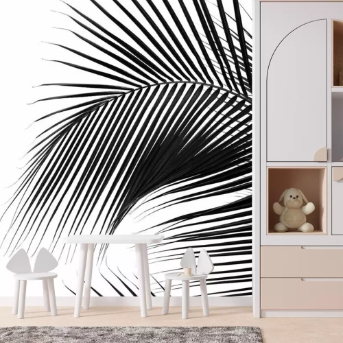 Fototapete Motiv schwarz-weiß mit Palmenblatt
