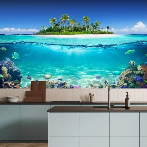 Fototapete Insel Ozean und Korallenriff