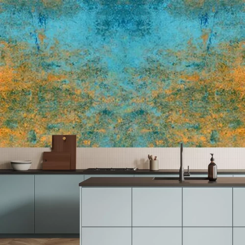 Fototapete Abstrakter orange-blauer Beton