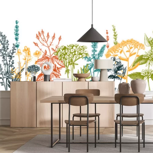 Fototapete Bunte Kräuter Muster auf weißem Hintergrund