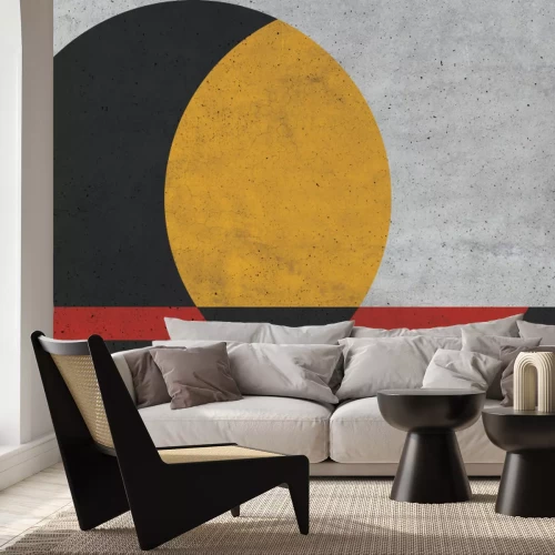 Fototapete Schwarz-gelber Kreis mit Rotstich auf Betonstruktur