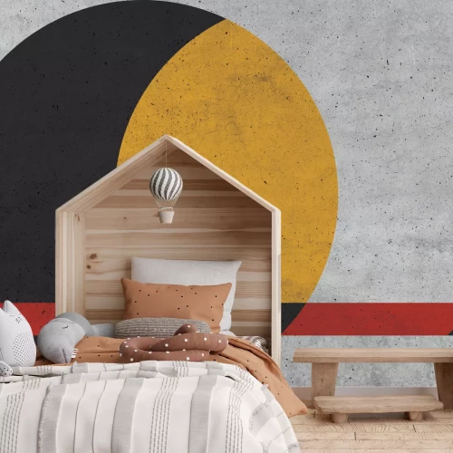 Fototapete Schwarz-gelber Kreis mit Rotstich auf Betonstruktur