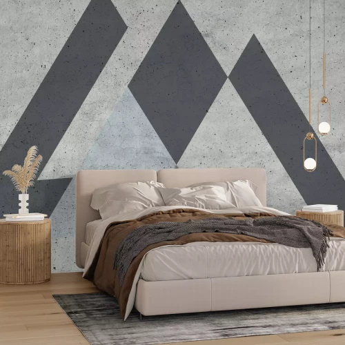 Fototapete Sequenz mit grauen Dreiecken auf einer Betonwandstruktur