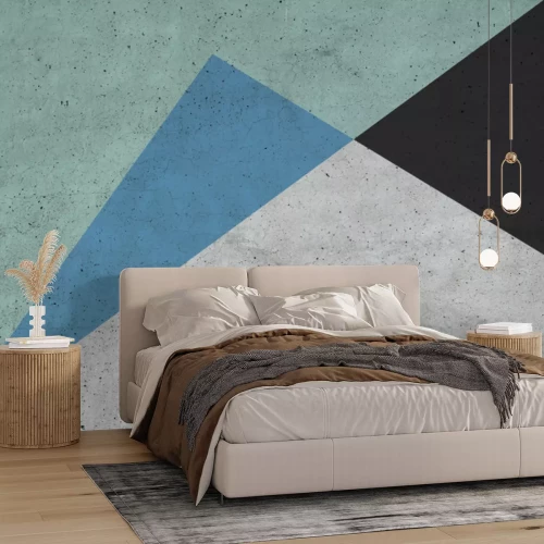 Fototapete Ungleichseitige Dreiecke mit grünem Schwerpunkt auf Betongrund