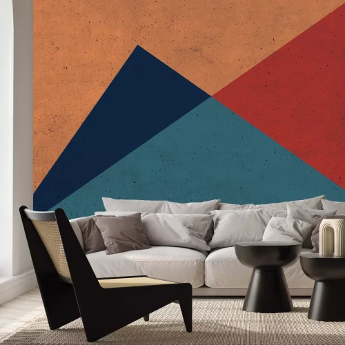 Fototapete Ungleichseitige Dreiecke mit orangefarbenem Schwerpunkt auf Betongrund