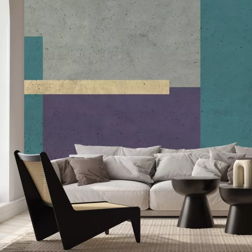 Fototapete Vierecke mit violettem Schwerpunkt mit Betoneffekt