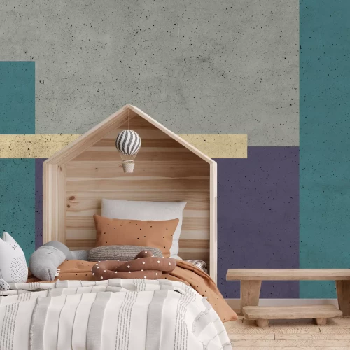 Fototapete Vierecke mit violettem Schwerpunkt mit Betoneffekt