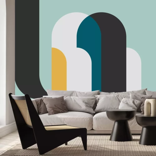 Fototapete Zylindrische Figuren mit einem gelben Element