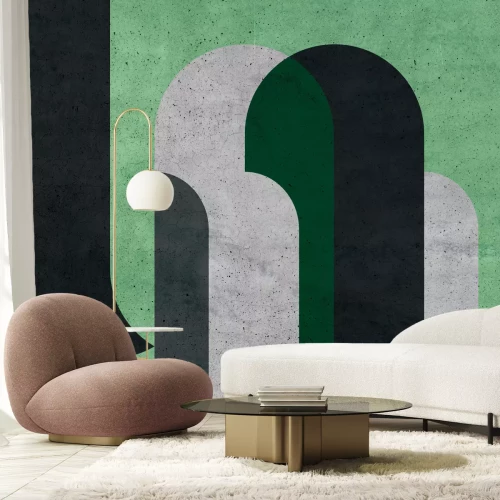 Fototapete Zylindrische Figuren mit einem grauen Element und Betoneffekt