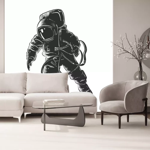 Sticker Astronaut im Raumanzug schwarz-weiße Illustration