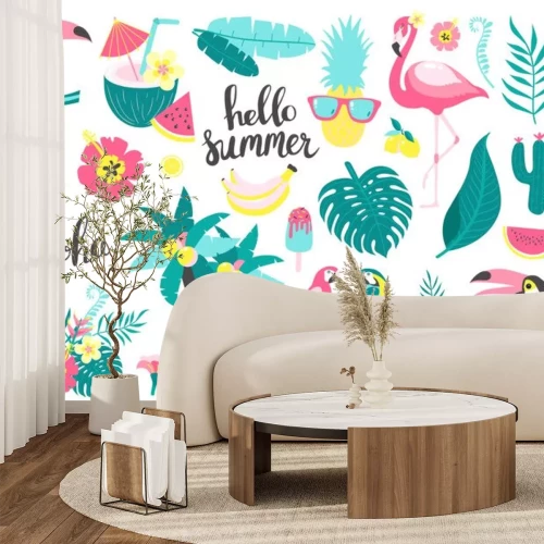 Sticker Flamingo in einer Ferienkomposition