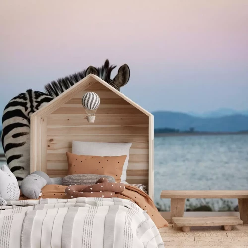 Fototapete Zebra in einer pastellfarbenen Landschaft