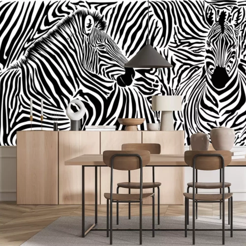 Fototapete Zebra auf gestreiftem Hintergrund