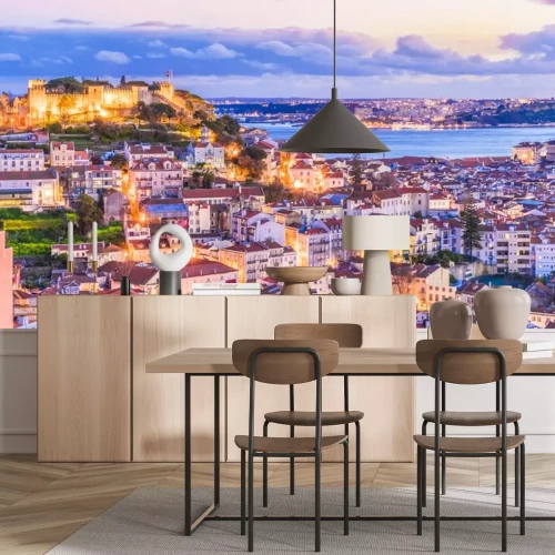 Fototapete Beleuchtetes Lissabon bei Dämmerung