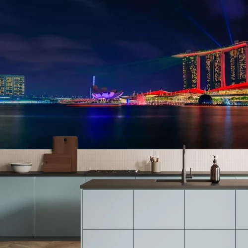 Fototapete Wolkenkratzer bei Nacht in Singapur