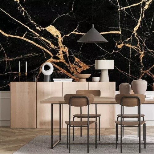 Fototapete Marmor schwarz mit gelben Riss