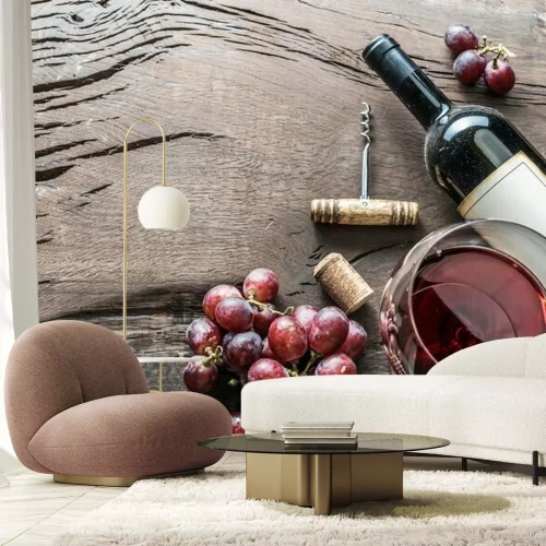 Fototapete Glas Flasche und Rotwein