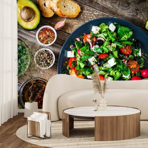 Fototapete Gesunde Ernährung auf Holzbrettern