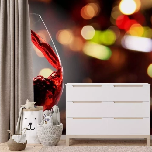 Fototapete Rotweinflasche und Weingläser